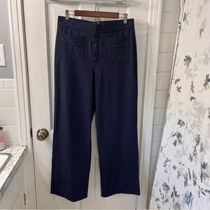 HALARA Navy High Waisted Wide-Leg Button-Front Pants with Patch Pockets